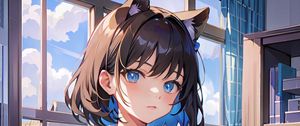 Preview wallpaper girl, ears, schoolgirl, window, anime