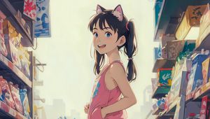 Preview wallpaper girl, ears, shorts, shop, anime