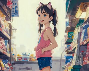 Preview wallpaper girl, ears, shorts, shop, anime