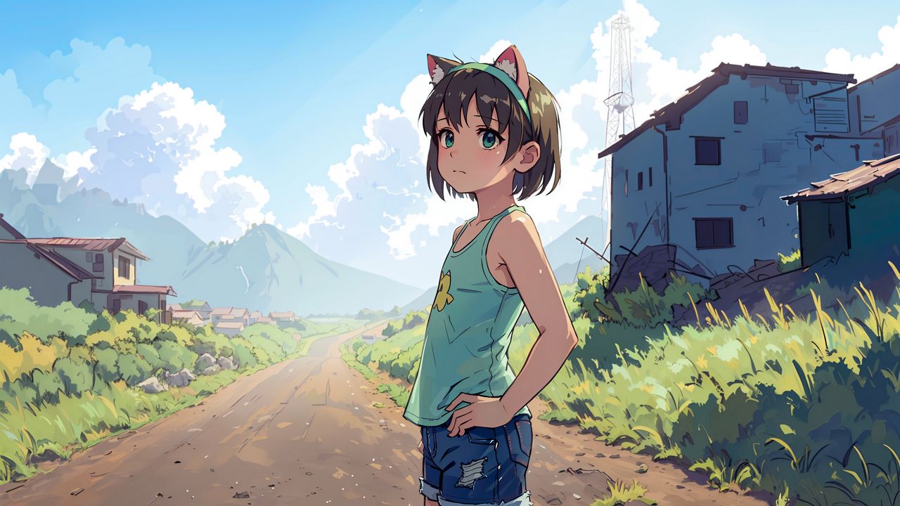 Wallpaper girl, ears, shorts, trail, anime