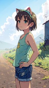 Preview wallpaper girl, ears, shorts, trail, anime