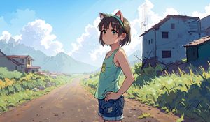 Preview wallpaper girl, ears, shorts, trail, anime