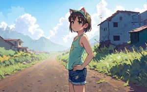 Preview wallpaper girl, ears, shorts, trail, anime