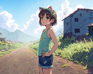 Preview wallpaper girl, ears, shorts, trail, anime