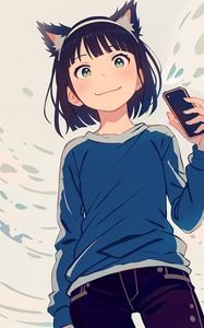 Preview wallpaper girl, ears, smile, phone, anime