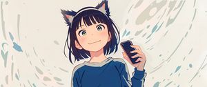 Preview wallpaper girl, ears, smile, phone, anime
