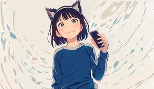 Preview wallpaper girl, ears, smile, phone, anime