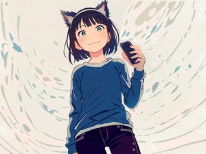 Preview wallpaper girl, ears, smile, phone, anime