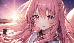 Preview wallpaper girl, ears, smile, kimono, pink, anime