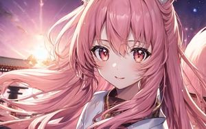 Preview wallpaper girl, ears, smile, kimono, pink, anime