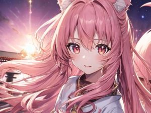 Preview wallpaper girl, ears, smile, kimono, pink, anime