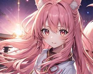 Preview wallpaper girl, ears, smile, kimono, pink, anime