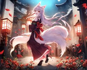 Preview wallpaper girl, ears, smile, tail, anime, art