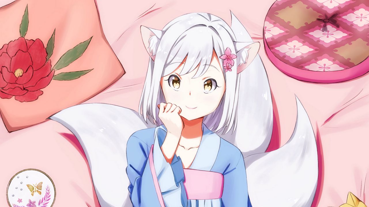 Wallpaper girl, ears, smile, anime