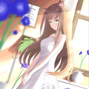 Preview wallpaper girl, ears, smile, dress, anime