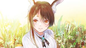 Preview wallpaper girl, ears, smile, anime, dress