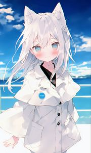 Preview wallpaper girl, ears, smile, cloak, white, anime