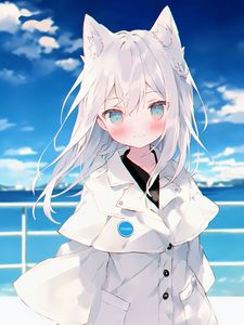 Preview wallpaper girl, ears, smile, cloak, white, anime