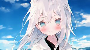 Preview wallpaper girl, ears, smile, cloak, white, anime