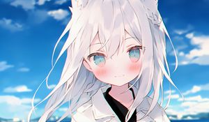 Preview wallpaper girl, ears, smile, cloak, white, anime