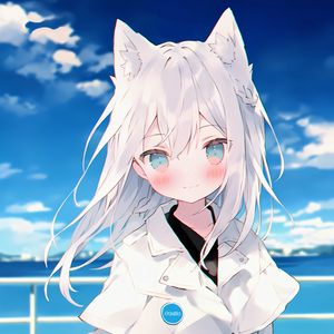 Preview wallpaper girl, ears, smile, cloak, white, anime