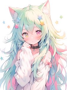 Preview wallpaper girl, ears, stars, choker, anime