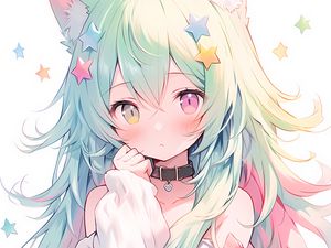 Preview wallpaper girl, ears, stars, choker, anime