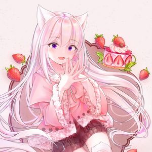 Preview wallpaper girl, ears, strawberry, anime, art, pink