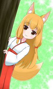 Preview wallpaper girl, ears, tail, fox, anime, art