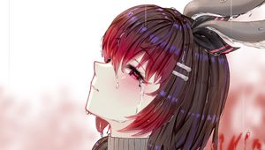 Preview wallpaper girl, ears, tears, sad, anime, art