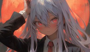 Preview wallpaper girl, ears, tie, suit, anime