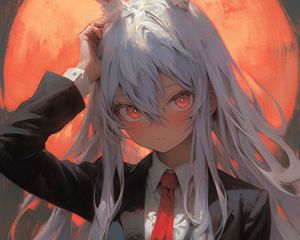 Preview wallpaper girl, ears, tie, suit, anime