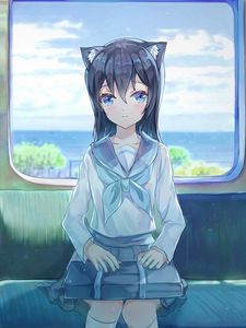 Preview wallpaper girl, ears, train, anime