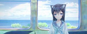 Preview wallpaper girl, ears, train, anime