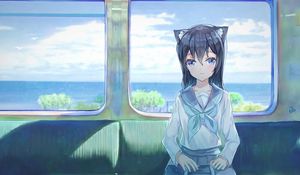 Preview wallpaper girl, ears, train, anime
