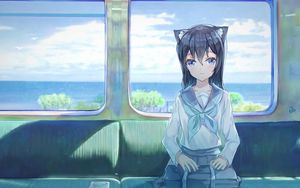 Preview wallpaper girl, ears, train, anime