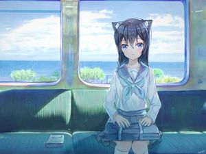 Preview wallpaper girl, ears, train, anime