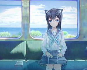 Preview wallpaper girl, ears, train, anime