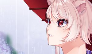 Preview wallpaper girl, ears, umbrella, rain, anime, art, cartoon