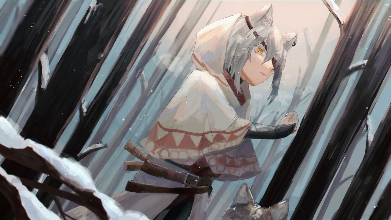 Wallpaper girl, ears, wolf, anime, art