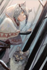 Preview wallpaper girl, ears, wolf, anime, art