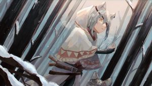 Preview wallpaper girl, ears, wolf, anime, art