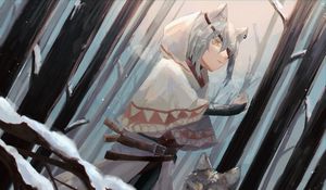 Preview wallpaper girl, ears, wolf, anime, art