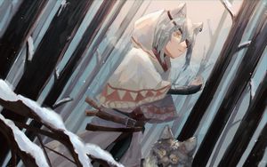 Preview wallpaper girl, ears, wolf, anime, art