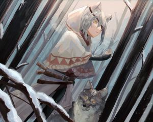 Preview wallpaper girl, ears, wolf, anime, art