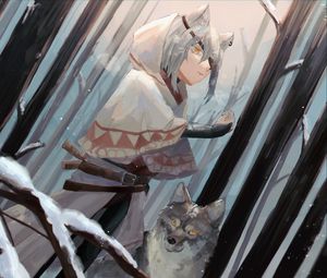 Preview wallpaper girl, ears, wolf, anime, art