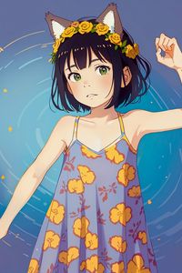 Preview wallpaper girl, ears, wreath, sundress, pose, anime