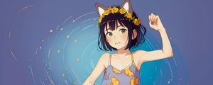 Preview wallpaper girl, ears, wreath, sundress, pose, anime