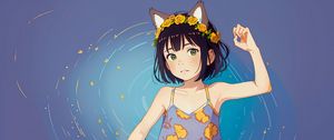 Preview wallpaper girl, ears, wreath, sundress, pose, anime