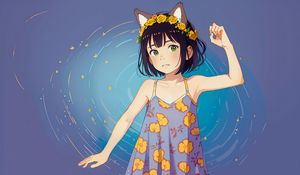 Preview wallpaper girl, ears, wreath, sundress, pose, anime